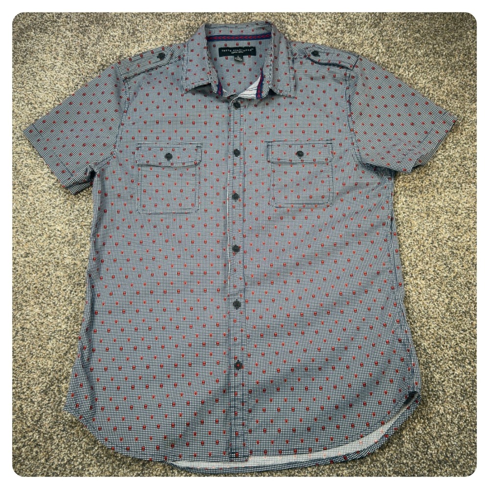 Truth Substance Mens Red Skull‎ Print Button Down Shirt Navy Large BN9A30NAV